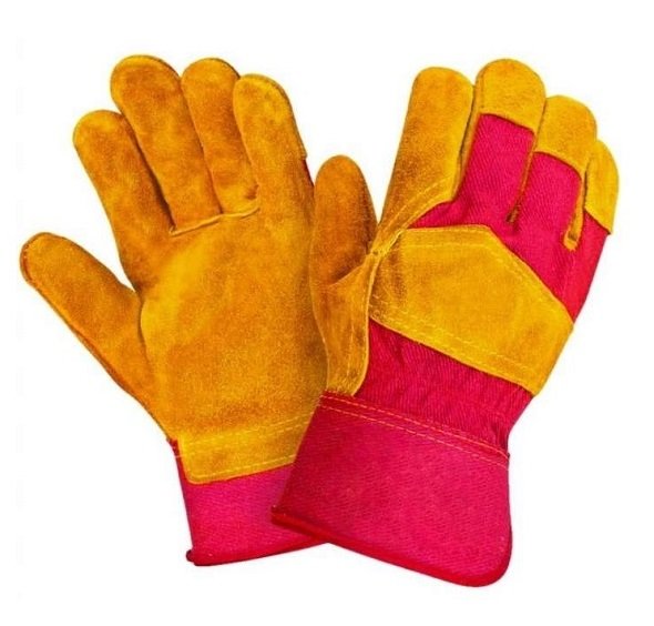 Перчатки спилковые комбинированные желтые с красным (тип РУССКИЕ ЛЬВЫ)