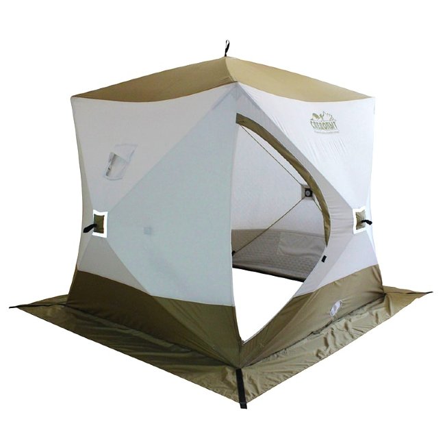 Палатка зимняя куб СЛЕДОПЫТ Premium 1,8х1,8 м, 3-х местная, 3 слоя, цв. белый/олива